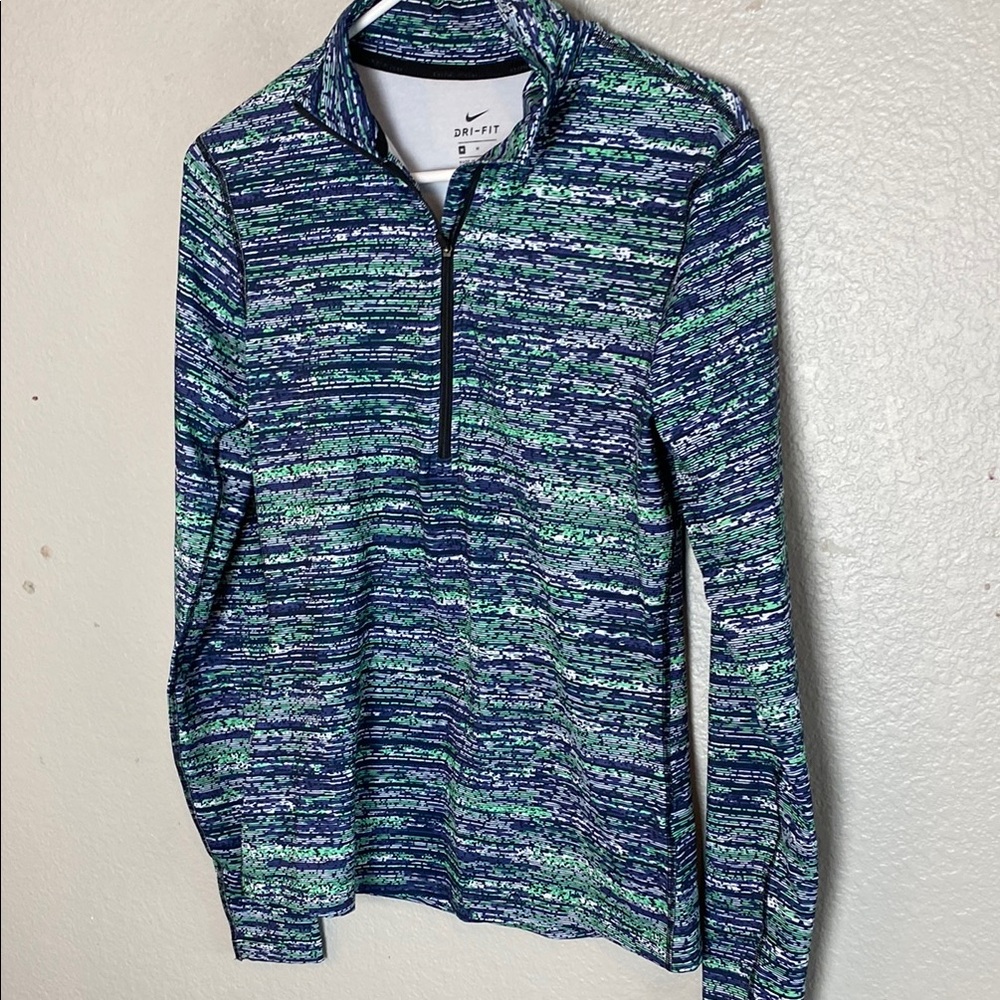 Nike Dri-FIT Blue and Green running 3/4 zip up pullover top size medium
